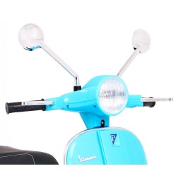Skuter Vespa elektryczny dla dzieci Niebieski + Kółka pomocnicze + Audio + Ekoskóra + EVA + Wolny Start