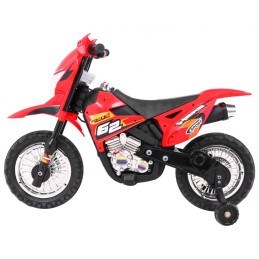 Motorek Cross dla dzieci Pojazd na akumulator Czerwony + Pomocnicze kółka + Dźwięki LED